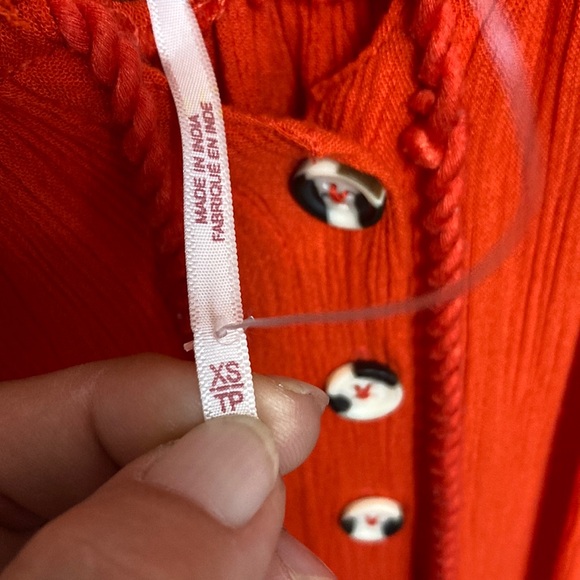 FREE PEOPLE XS WILL WAIT FOR YOU BALI BOHO RED BUTTON EMBROIDERED DRESS - Picture 4 of 8